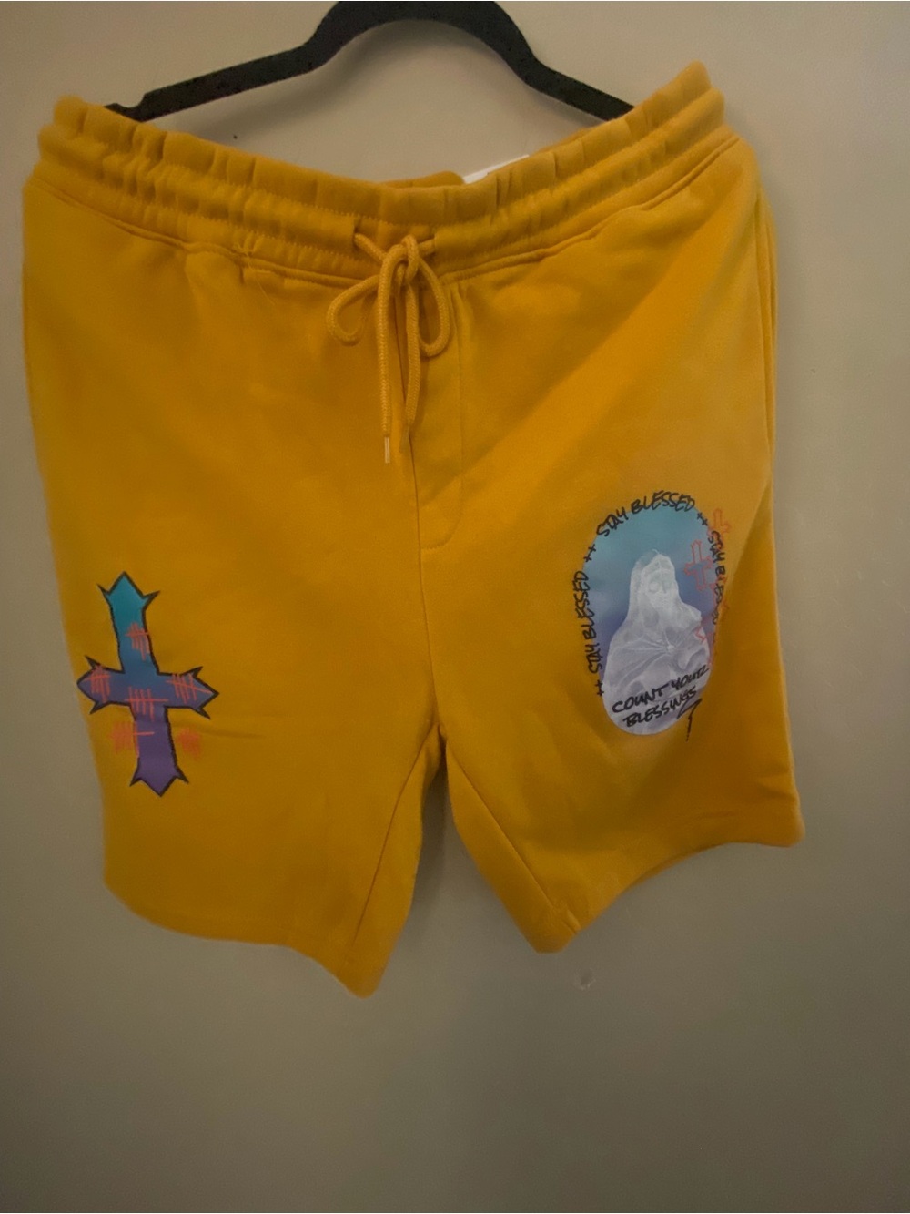 Graphic Yellow Drawstring Sweat Shorts